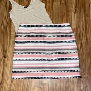 Loft Women Skirt 16 XL boho knee length stripe pattern business casual black tan